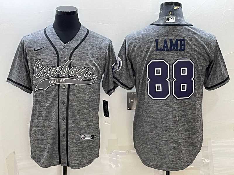 Mens Dallas Cowboys #88 CeeDee Lamb Grey Gridiron With Patch Cool Base Stitched Baseball Jersey->dallas cowboys->NFL Jersey